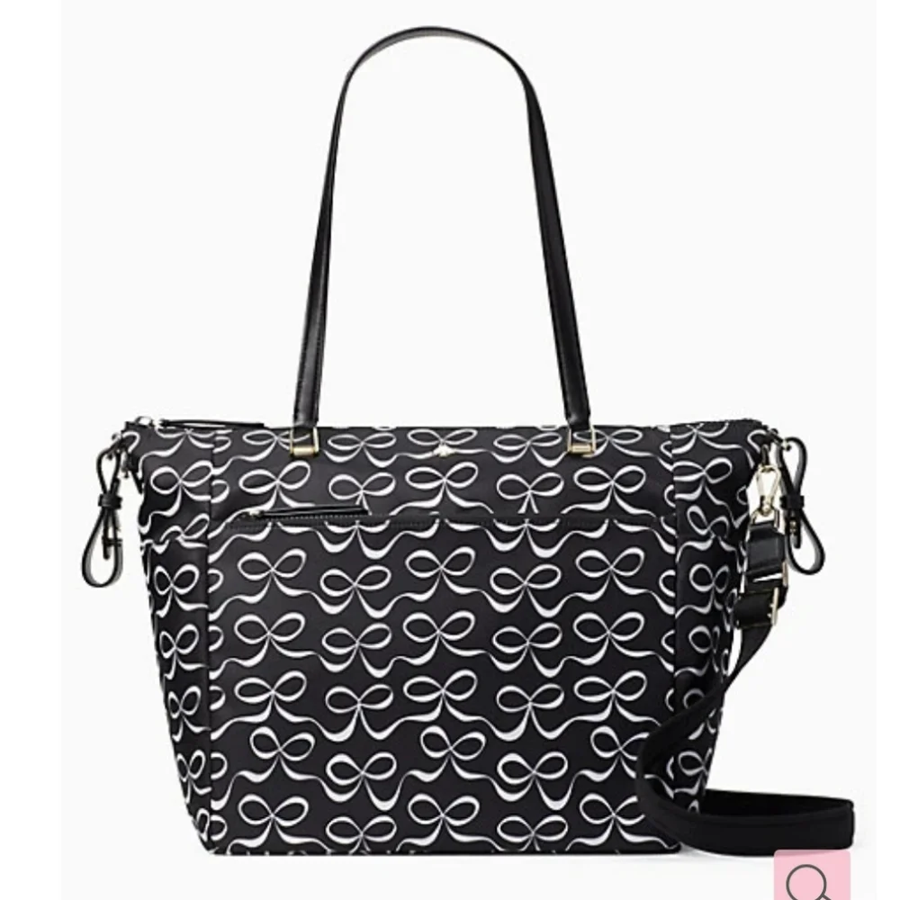 Kate Spade New York Black & White Jae Elegant Bow Large Baby Diaper Bag NWT